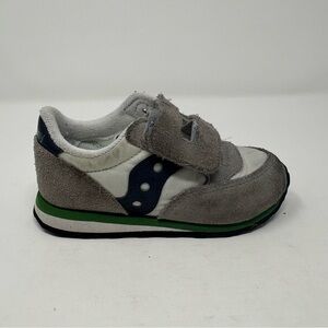 Saucony Unisex Toddler Originals Jazz Hook & Loop Sneakers Sz 8M Grey Navy Green